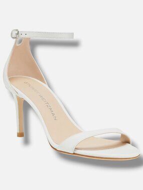 Stuart Weitzman Women's White Nudistcurve 75 Leather Sandals Shoes Size 8B